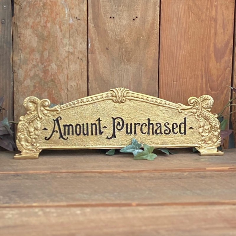 Amount Purchased Brass Cash Register Sign For Old Scroll Crank