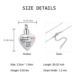 constantlife Cremation Jewelry for Ashes - No Longer by My Side But Forever in My Heart Heart Shape Pendant Memorial Urn Necklace Keepsake Gift for Women (Mom)
