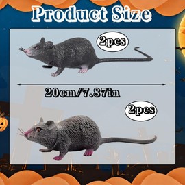 4 Pcs Toy Rat Fake Rat Set, Halloween Prank Props with Realistic Design, Themed Party Decorations, Grey and Black Collection Measuring 22cm