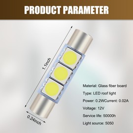 ZBGUN 10 PCS Car 28mm LED Light Kit, Flat Head Double Tip 5050-3SMD Roof Reading Light Sunshade Makeup Light, 6614F/6612F Plug and Play Quick Start Bulb Replacement, Universal for Cars (White)