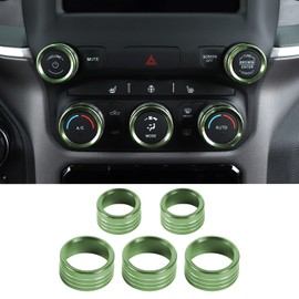 Voodonala for Dodge RAM Aluminum Center Console AC Radio Switch Knob Cover for 2018-2020 RAM, 5pcs Green
