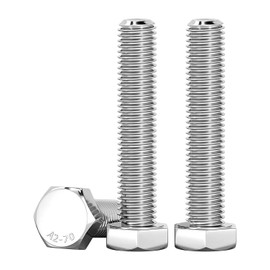 Drenky M10 Bolts 304 Stainless Steel M10 x 60mm Hex Head Screw Bolt 10 Pcs DIN 933 Fully Threaded Machine Screws for Furniture Repair, Automotive & Machinery Assembly, Silver