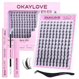 OKLOVE 래쉬 클러스터 스파이크, 리라 8-18mm DIY 속눈썹 연장 키트, 140개 CC 컬 클리어 밴드 개별 래쉬와 및 씰, 리무버, 핀셋 [Flora Luxe - Lash Kit] OKLOVE Lash Cluster Spike, Lira 8-18mm DIY Eyelash Extension Kit, 140 CC Curl Clear Band Individual Lashes and Seal, Remover, Tweezers [Flora Luxe 
