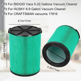 2 Pack Vf6000 Filter for Ridgid Shop Vac 5-20 Gallon and Also Fit for Husky Vacuum 6-9 Gallon with 2 Pack Foam Sleeve