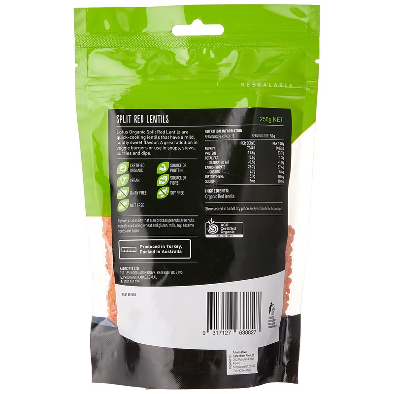 Lotus Organic Red Split Lentils 250 g, 250 g