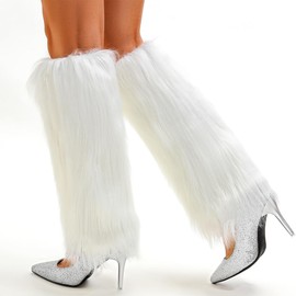deladola White Faux Fur Leg Warmers for Women Soft Fuzzy Winter Boot Covers Fashionable Warm Dance Aaccessories(White)
