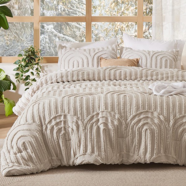 Bedsure Boho Tufted Queen Comforter Set - Beige Boho Bedding