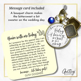 Bouquet Charm Wedding Memory I Know You'd Be Here Today If Heaven Honor Any Loved One Missed Vintage Bronze Jewelry White Glass Pendant Something Blue Bead 2 Frames Bride's Flowers DIY Photo Template