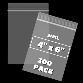 300Pcs 4" x 6" Clear Resealable Zip Lock Bags | Reclosable Self Sealing Plastic Poly Bags for Bakery, Candy, Party Favors, and Small Accessories