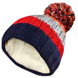HiFEN® Beanie Winter Hats for Men Women Chunky Soft Cable Knit Skull Warmer Thermal Insulating Double Layer Fleece Liner Pom Pom Headwear Red/Orange