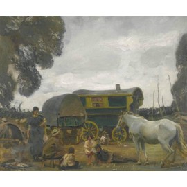 Get Custom Art Sir Alfred James Munnings - The Green Caravan, Gallery Wrapped Canvas Wall Decor - Size 24x28 Inches