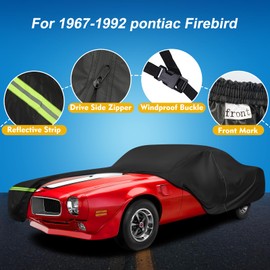 Q QUNSUNUS QUNSUNUS Waterproof Car Cover for Pontiac Firebird 1967-1992, Outdoor Car Covers with Zipper, All Weather Cover with Straps and Elastic Edges for Wind, Sun, UV and Dust Protection