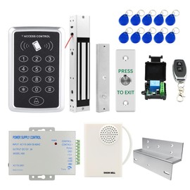 Door Access Control System Kit RFID Keypad 280KG/600lbs Electric Magnetic Door Lock Kit Home Security System 110-240V AC to 12v DC 3A 36w Power Supply with Exit Button Doorbell Chime Remote Control