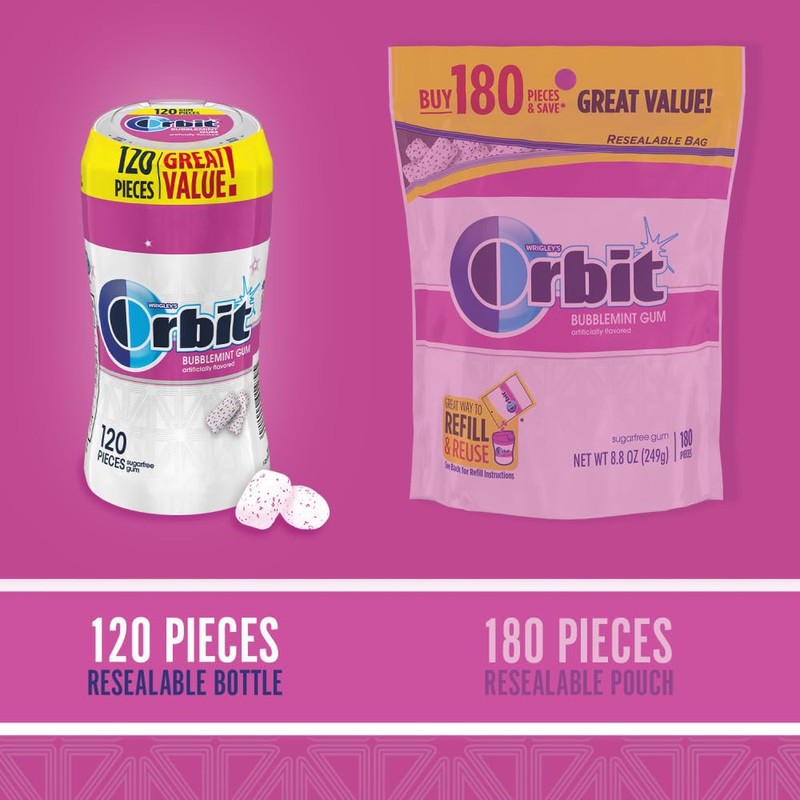 ORBIT Gum Bubblemint Sugar-Free Chewing Gum Bulk Pack, 120 ct