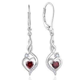 Inpasne Infinity Dangle Drop Earrings for Women 925 Sterling Silver Leverback Earrings Garnet January Birthstone Earrings Heart Twisted Jewelry Gifts for Women Mom Her Wife Girlfriend Daughter