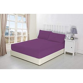 CreationsMart 100% Egyptian Cotton 10"/25CM Deep sheets Fitted - Single - Double - King - Super King Size - Bedding Bed Sheet & Pillow Pairs Case (Sold Separately) (Purple, Super King)
