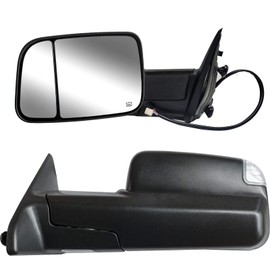 Adanz Towing Mirrors fit for 09-18 Dodge Ram 1500 2500 3500 Power Heated Puddle Lamp Temperature Sensor Turn Signal Light Pickup Truck Tow Mirrors LH RH Black