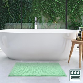 Beautissu Bath Mat Non-Slip 50 x 80 cm Chenille Bathroom Rug Fluffy Bath Mat Non-Slip Washable Bath Mat Bathroom Shower Mat Bath Mat Light Green - BeauMare WR