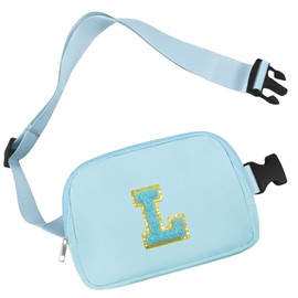 Aganmi Chenille Letter Crossbody Bags for Women Trendy, Waterproof Fanny Packs for Women Cross Body, Initial Letter Belt Bag with Multiple Inner Pockets and Adjustable Strap(Blue L)