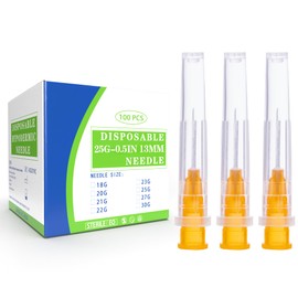 100 Pack 25 Gauge 1/2 Inch Needle 13mm with Cap, 25 Ga Disposable Needles for Industrial & Scientific, Individually Sealed