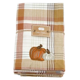 Mud Pie Thanksgiving Plaid Pumpkin Dinner Napkin 4 piece Set