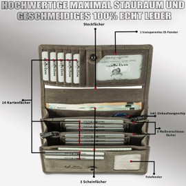 MATADOR Venedig Women's Leather Purse Medium Size with Elegant Gift Packaging Elegant Leather Purse Women's Medium Long Format RFID Purse Women's Leather Purse Medium Size, gray, Classic