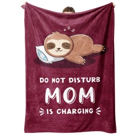 Funny Mom Birthday Gifts, Mom is Charging Sloth Blanket 60"x80", Present for Moms from Daguther Son, Moms Gifts for Mothers Day Christmas, Super Soft Throws Blanket for Mother