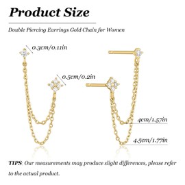 Double Piercing Earrings Gold Chain for Women, Double Hoop Jewelry Set for Two Holes, Elegant Chain Earrings for Everyday Wear, Double-Piercing Chains Earring Set