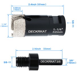 Diamond Core Drill Bit 1-1/4” 32mm Vacuum Brazed Hole Saw with Flutes for Granite Quartz Hard Porcelain Tile with 5/8-11 Female Thread & 3/8” Hex Shank Adapter Fit Angle Grinders & Drills
