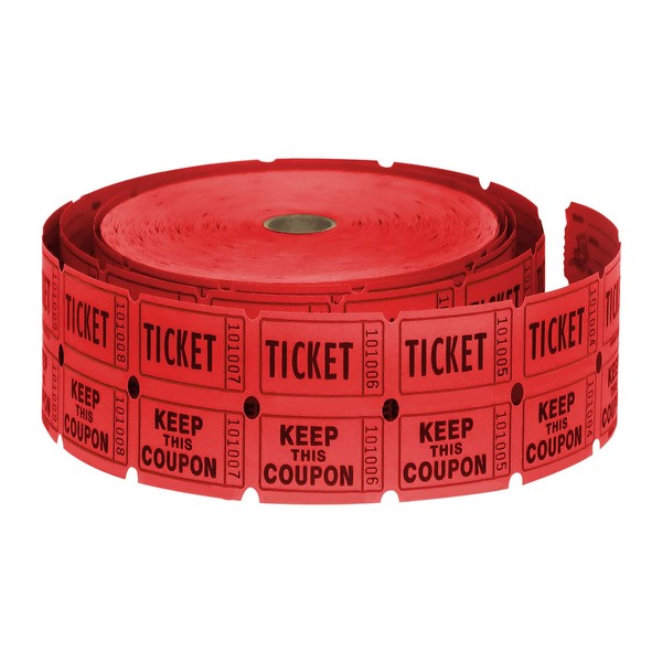 MEETOZ Raffle Tickets Double Roll - 2000 Ticket Count Per Roll - Raffle Drum Tickets Roll for Bingo Ballot Party (Red)