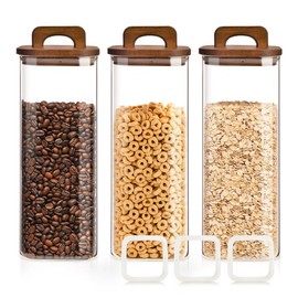 HFIOUDEI Glass Food Storage Canisters with Lids, 68oz Glass Jars with Bamboo Lids,Clear Food Storage Jar for Sugar, Oat, Tea, Cookie, Pasta,(Set of 3)