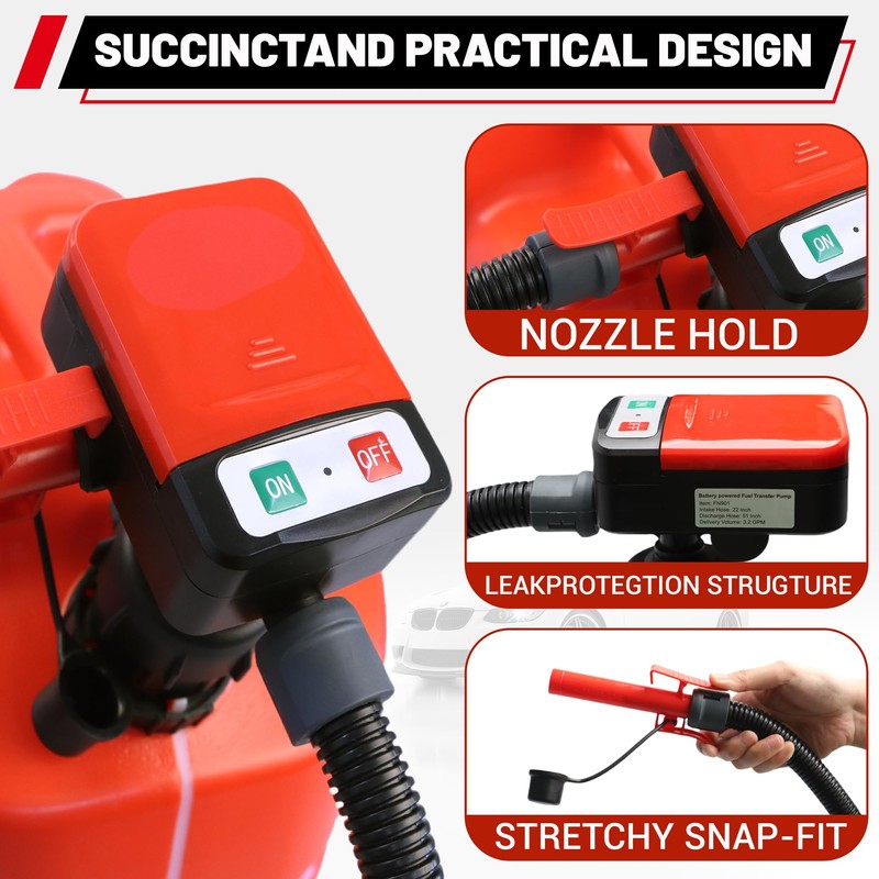 PUMPTOR Fuel Transfer Pump Battery Powered With Automatic Stop Nozzle: