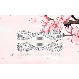 Uloveido 925 Sterling Silver Cubic Zirconia 2 Stackable Rings Enhancer for Women Wedding Engagement Anniversary Promise Rings Y2190-UK Size T1/2