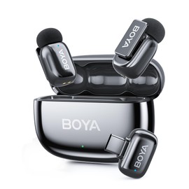 BOYA Mini 2 USB Type-C Wireless Lavalier Microphone for Andriod iPhone15/16,Ultra Mini Lapel Mics,100M Range,30Hrs Battery Life,Noise Reduction Clip On Mic for TikTok YouTube(Space Gray)