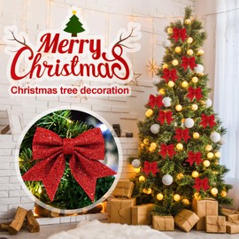 12 Pieces Red Christmas Bows Christmas Tree Decorations, 5.5 Inch Christmas Wreath Decorations, Sequin Bow Ties, Home Christmas Decoration Bows, Christmas Tree Party Favors