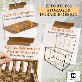 CAPHAUS Laundry Basket w/Wheels, Synthetic Rattan Laundry Hamper w/Lid, Removable Liner Bags, Mesh Bags, Pulling Strap, Clothes Hamper for Laundry, Basket w/Lid for Storage, 160L, Natural