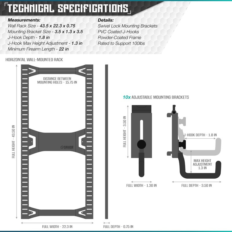 Savior Equipment Horizontal Steel Wall Mount Firearm Rifle Display Rack,