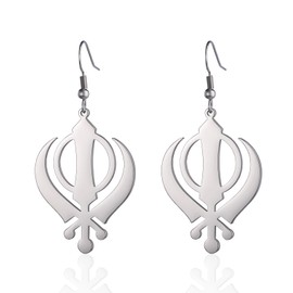 Sikhism Necklace Sikh Khanda Sword Necklace for Women Men Stainless Steel Sikhs Necklaces Sword Symbol Pendant Religious Jewelry (Silver Khanda Earrings)