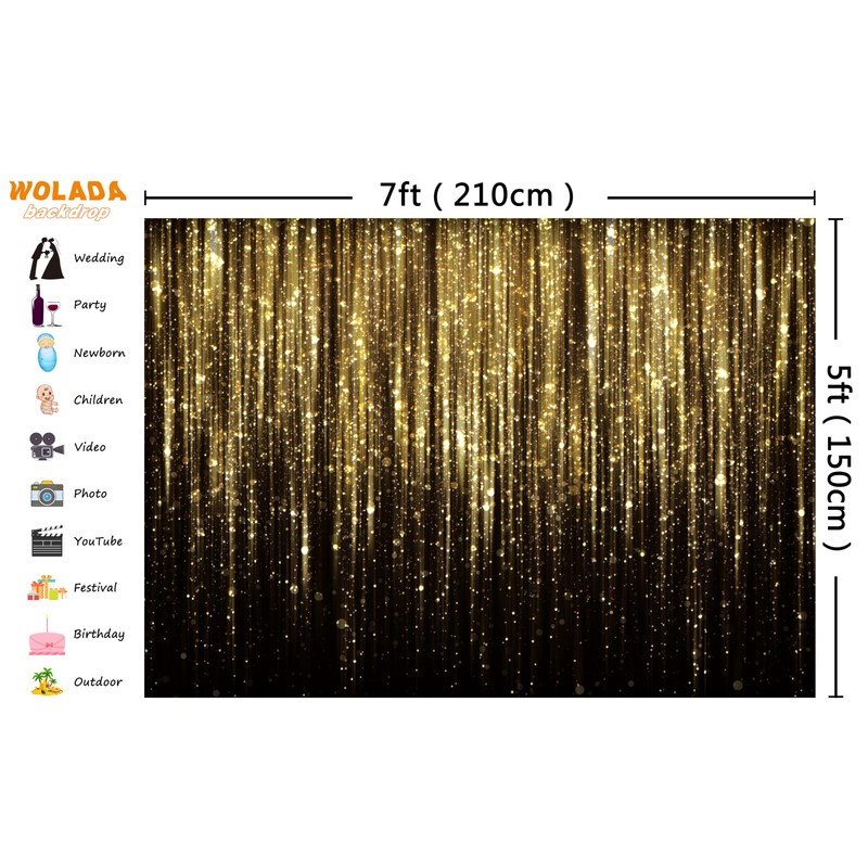 WOLADA Gold Backdrop Black and Gold Backdrop Glitter Backdrop Gold