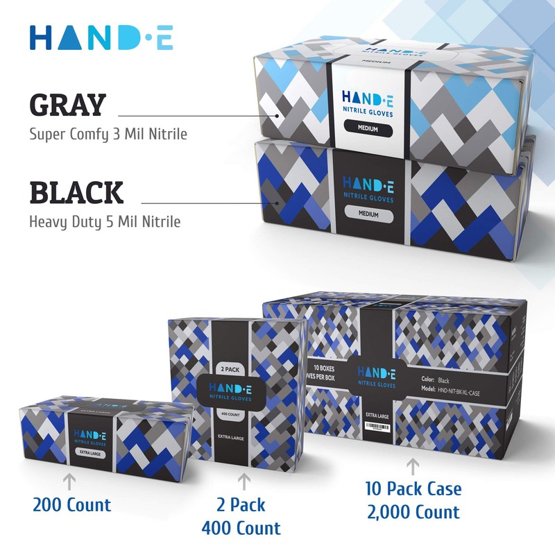 Hand-E Touch Disposable Black Nitrile Gloves X Small 100 Count