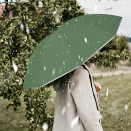 Pioggistar Windproof Umbrella for Men and Women, Inverted Umbrellas 10 Ribs, Wooden Handle Umbrella, Automatic Open and Close, Compact, Diameter 105 cm, Green