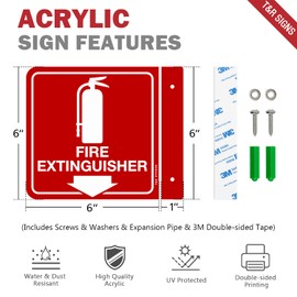 T&R Fire Extinguisher Sign, Fire Extinguisher with Down Arrow - 12 Pack - 6 x 6 Inches Acrylic, 2 pre-drilled holes, Includes Matching Screws, Use for Home Office/Business
