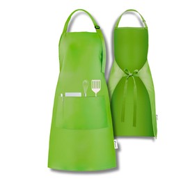 Viamart® - Professional Kitchen Apron - Cooking Apron - BBQ Apron - Adjustable - Catering Quality - 3 Practical Pockets - Unisex: Men & Women - Size: One Size Fits All - Washable at 60°, apple green