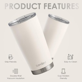 SANDJEST Beige Tumbler 20oz Stainless Steel Double Wall Vacuum Insulated, Travel Coffee Cup, Gifts for Men Women Birthday Christmas