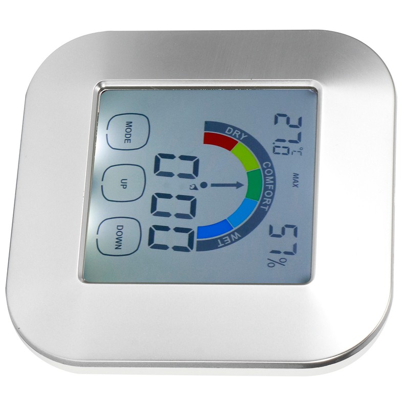 Indoor Touch LCD Screen Thermometer Hygrometer Electric Alarm Clock for