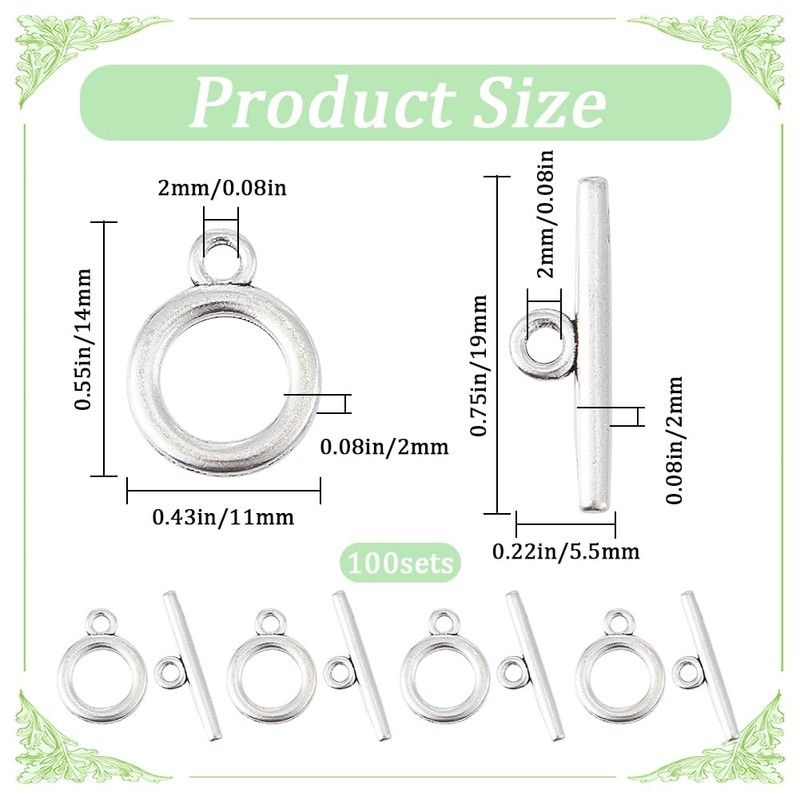 SUNNYCLUE 1 Box 100 Sets Toggle Clasps Silver Clasp Toggle