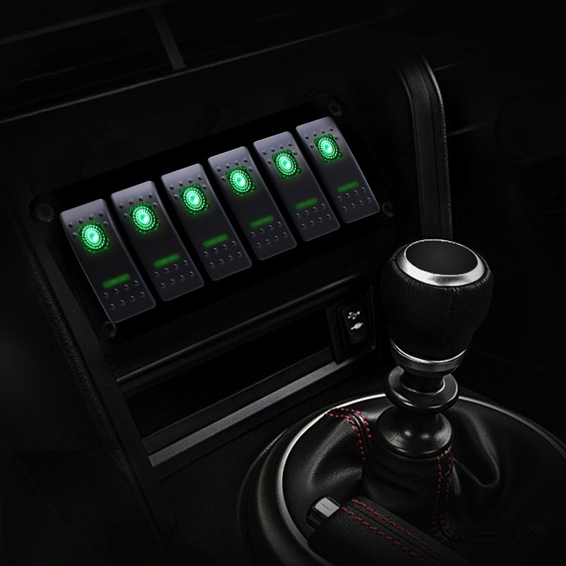 FXC Rocker Switch Aluminum Panel 6 Gang Toggle Switches Dash