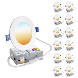 MDTlight 12 Pack 4 Inch LED Recessed Ceiling Light| 5CCT Dimmable 2700K-5000K| RA90 750LM 9W 120V| Ultra-Thin High Brightness Canless Wafer Downlight with Junction Box| IC ETL FCC Certification