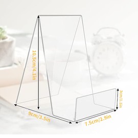 8 x Clear Acrylic Book Stands, Goods Carrier as Bookend and Stand, 10.5 x 9 x 7.5 cm, Transparent Book Stand for Magazine, Brochures, Menu Card