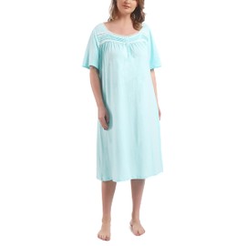 FEREMO 100% Cotton Nightgowns for Women Plus Size Nightgowns Soft Cotton Ladies Nightdress Sleepwear(Aqua,5X)